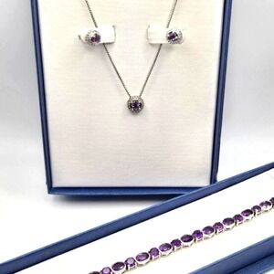 Bellisima 925 Sterling Silver‎ Amethyst White Topaz Necklace Bracelet Earrings